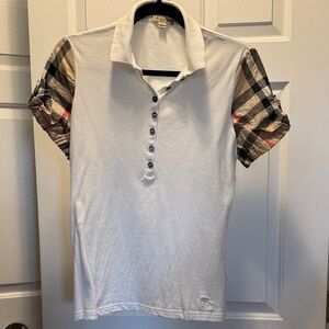 Burberry White Polo with Signature Plaid Trim